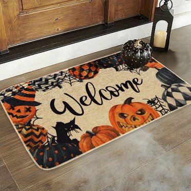 Tapis de Sol Antidérapant Halloween avec Design de Citrouille Chauve-Souris Fantôme, Tapis d'Entrée Résistant à la Saleté pour Usage Intérieur Extérieur, Tapis Décoratif 50x80cm pour Fête à la Maison