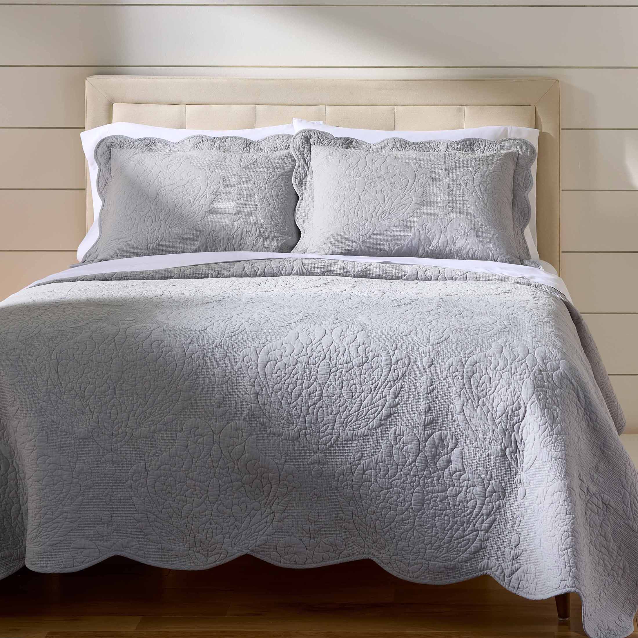Better Homes & Gardens Embroidered Paisley Medallion Cotton Pillow Shams with Scalloped Edge (Coordinating Coverlet Sold Separately)