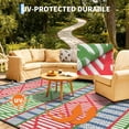 thumbnail image 4 of HOMERRY Tapis d'Extérieur en Paille Plastique 9 Pieds x 12 Pieds Rouge Vert Géométrique Boho Tapis pour Balcon Piscine VR Imperméable Réversible, 4 of 7