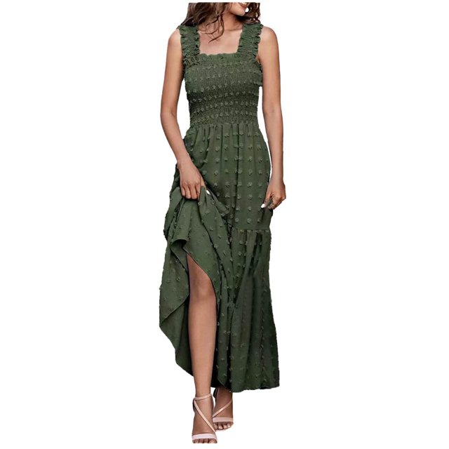 Birdeem Robe Superposée pour Femmes Sans Manches Extra Longue Unie à Bretelles à Pois Débardeur Ourlet Ligne A