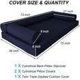 thumbnail image 2 of Ensemble de Housses de Coussin de Lit de Jour d'Extérieur Résistant à l'Eau pour Format Simple - Résistant à la Décoloration, Housse de Coussin de Remplacement pour Lit de Jour d'Extérieur (4 Pcs) - Convient aux Meubles de Balançoire, de Patio et de Jardin - Bleu Marine, 2 of 6