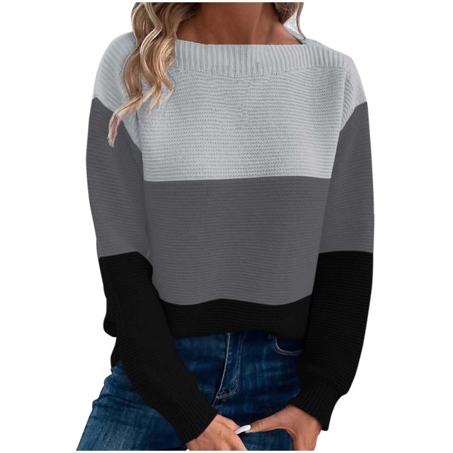 Timegard Tops for Women Lightweight Drop Shoulder Sweaters Crewneck Long Sleeve Pullover Tops Block Color