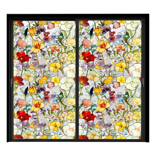 Rainbow Floral Static Cling Window Film Removable Decal for Glass Door Privacy No Botanical Design