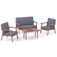 thumbnail image 3 of Costway 4 PCS Patio Conversation Set Acacia Wood Sofa Coffee Table with Cushioned Seat, 3 of 10