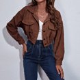 thumbnail image 2 of CEHVOM Ladies Fashion Solid Color Corduroy Jacket Drop Shoulder Long Sleeve Short Coat Clearance, 2 of 4