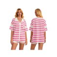 thumbnail image 3 of FOCUSNORM Women Pajamas Set 2 Pieces Loungewear Suits Stripe Contrast Color Button Crochet Knit Tops and Shorts Lounge Sets, 3 of 9
