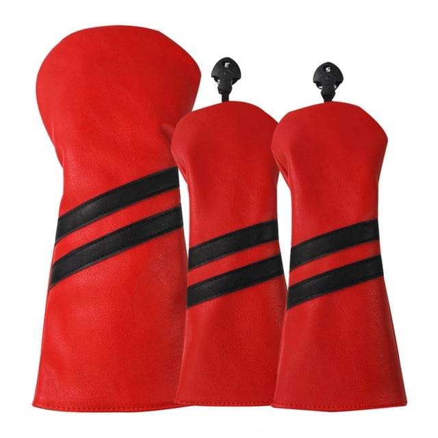 bedienty 3Pcs/Set PU Golf Club Head Cover with Tag Interchangeable Adjustable Protective Sheath Thickened Plush Wood Protector Red