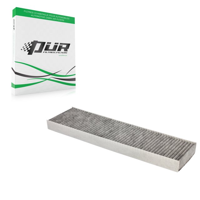 PUR Air 54-49367 Filtre à d'Intérieur pour Mini Cooper Countryman et Paceman, Pièce de Rechange Automobile avec filtration CVC Améliorée Qui Élimine jusqu'à 99,7 % de la Poussière, du pollen et des contaminants. Comprend du Charbon Activé pour Prévenir les Odeurs et les Gaz, Dure jusqu'à 15 000 miles. Compatible avec Certains Modèles Mini Cooper de 2007 à 2016. Affiché avec l'Emballage et le Filtre sur un Fond Blanc et Net.