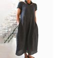 thumbnail image 2 of 2025 Robes d'Été Confortables et Amples pour Femme, Couleur Unie, Manches Courtes, Robe Midi pour Femme, Robe Longue, 2 of 6