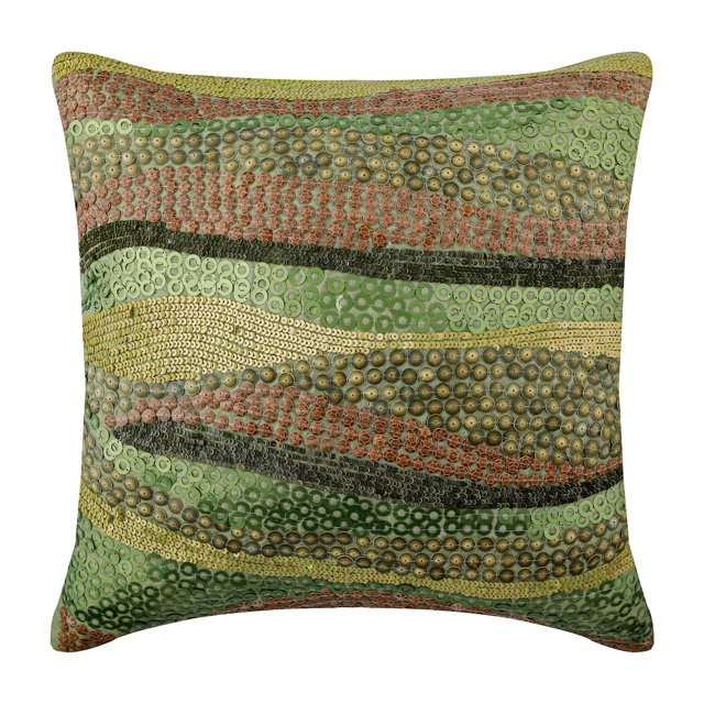 Housses de Coussin, Coussin d'Accent Vert, Housse de Coussin Botanique Ombrée à Paillettes 3D, Housse de Coussin Décoratif 18x18 Pouces (45x45 cm), Housse de Coussin Carrée en Soie, Coussin Décoratif à Rayures - Écologique