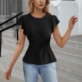 thumbnail image 2 of Zpanxa Women's Chiffon Blouse with Flutter Ruffle Sleeves and Fitted Waist, Solid Color Top, 2 of 4