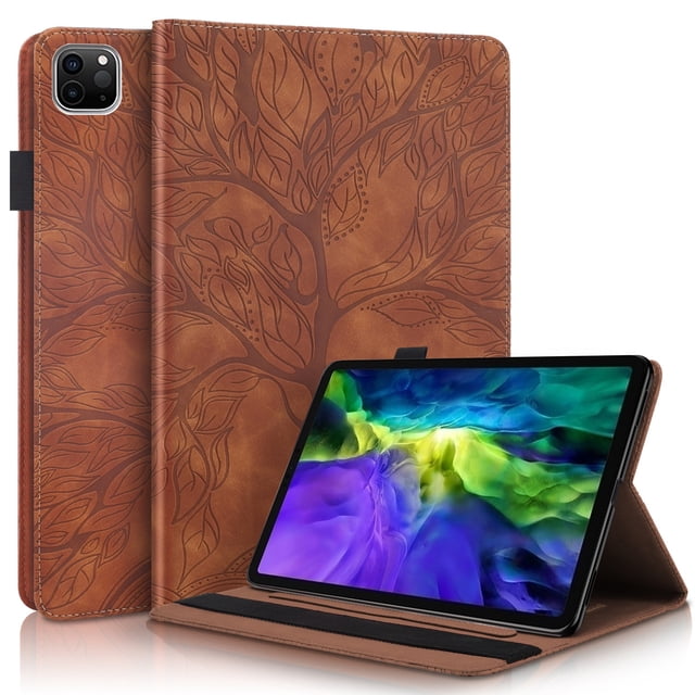 Tree of Life Embossed Case for ipad Pro 12.9(2024) Stand, Card Slots, Stylus Loop Brown