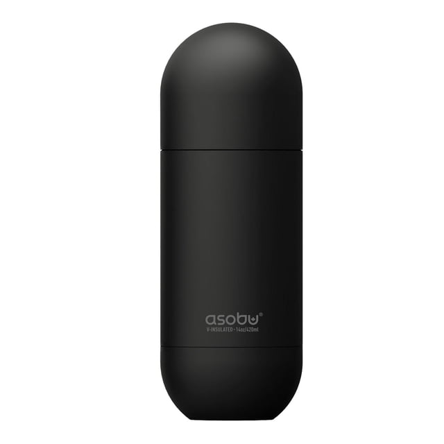 Asobu Bouteille Orb en Noir Mat, une Bouteille d'Eau en Acier Inoxydable à double Paroi Isolée sous Vide de 14 Onces (420 ml) avec une Forme d'Orbe Arrondie et un Couvercle à Vis Qui Fait Aussi Office de Tasse, Gardant les Boissons Chaudes jusqu'à 12 Heures Ou Froides jusqu'à 24 Heures, Idéale pour les Voyages et l'Usage Quotidien.