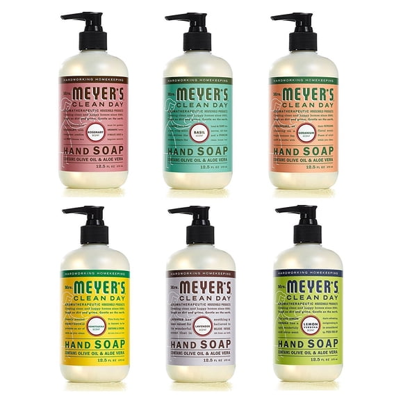 MRS. MEYER'S CLEAN DAY Savon pour les Mains Parfum Assortiment, Romarin + Basilic + Géranium + Chèvrefeuille + Lavande + Verveine Citronnée