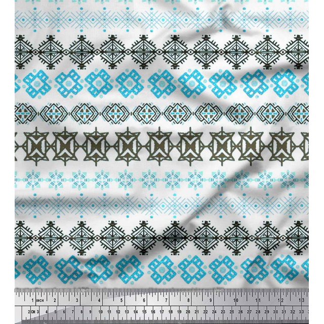 Soimoi Cotton Duck Fabric Aztec Geometric Print Fabric by The Yard 56 Inch Wide
