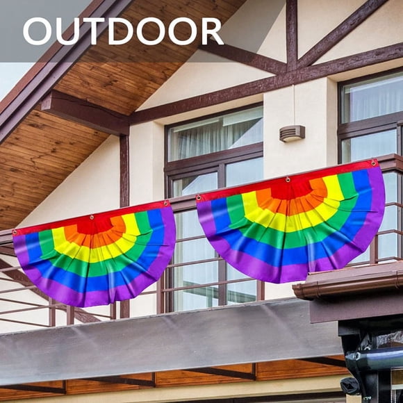 6 Pieces Pride Pleated Fan Flag Rainbow Bunting 1.5x3 Ft Banner Gay Decorations Party Supplies LGBTQ Proud Wall Decor,B