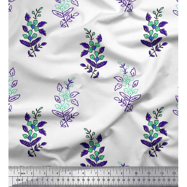 Soimoi Polyester Crepe Fabric Leaves & Floral Block Decor Fabric Printed Yard 42 Inch Wide