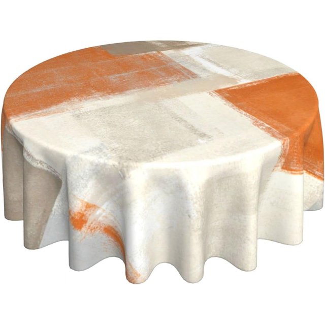 Nappe Ronde Orange et Grise à Motif Abstrait, 60 Pouces, Lavable et Réutilisable, Décoration, Housse de Table pour Cuisine et Fête
