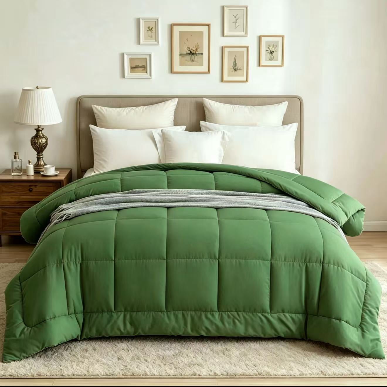 BedTreat Down Alternative Comforter with Corner Tabs - All Season Quilted Full Size 240 GSM Green Comforter, Machine Washable Microfiber Bedding