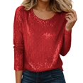 thumbnail image 1 of Haut à Paillettes de Célébration à Manches Longues et Col Rond pour – Chemise Décontractée Prête pour les Fêtes avec T-Shirts Scintillants pour Femmes Rouge m, 1 of 5