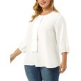 thumbnail image 4 of Agnes Orinda Women's Plus Size Work Round Neck Tie Neck Ruffled Office Chiffon Blouse 1X White, 4 of 8