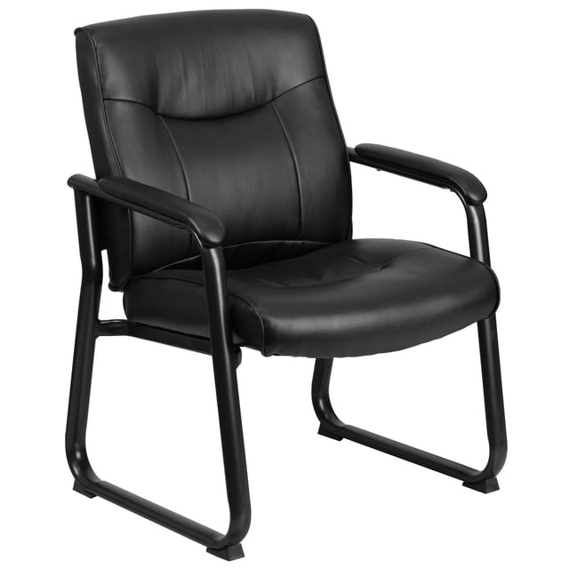 HERCULES Series Big & Tall 500 lb. Rated Black Leather Executive Side Reception Chair with Sled Base
