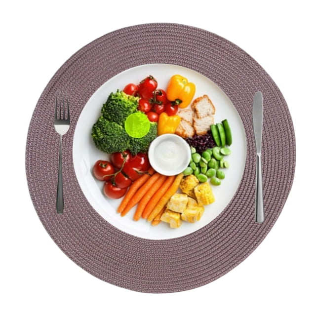 Djiypn Round Braided Placemats 15 Inch Round Table Mats for Dining Tables Natural Woven Heat Resistant Place Mats Set of 8 (Red Brown,8)