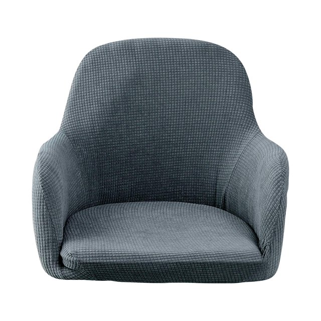 Dining Chair Covers Jacquard High Elastic Slipcovers Seats Chairs Dark Gray. The image shows a dark gray jacquard-patterned chair cover made of stretchy polyester material, designed to fit chairs with back heights of 15.74-17.71 inches and back widths of 15.74-17.71 inches. The cover provides protection against stains, scratches, and wear, and is suitable for dining rooms, weddings, parties, and other events. It features a snug fit and is easy to install and wash.