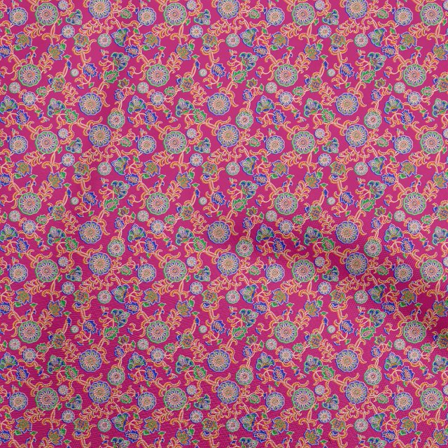 oneOone Polyester Spandex Magenta Fabric Kalamkari Craft Projects Decor Fabric Printed By The Yard 56 Inch Wide