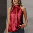 thumbnail image 2 of aohooy Haut Élégant Métallisé à Col Licou pour Femme, Plissé, Sans Manches, Chic, Estival, Décontracté, pour Fête et Travail, Blouse Rouge, P, 2 of 9