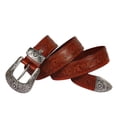 thumbnail image 4 of Ruiboury Embossed Pattern Belt With Fine Craftsmanship For Vintage And Western Looks Long Fashion Embossed Pattern Rivet Belt Small round coffee 110cm 1Set, 4 of 6