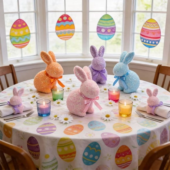 Lapin Debout de Pâques en Créatine : Nœud Scintillant Réaliste pour les Fêtes avec des Oeufs de Pâques ( Design)