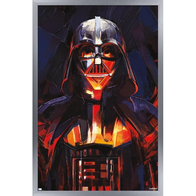 Star Wars : Obi-Wan Kenobi - Affiche Murale de Peinture Darth Vader, 22,375 Po x 34 Po Présentant une Peinture Moderne Abstraite de Darth Vader en Coups de Pinceau Noirs, Rouges et orange, Encadrée en Argent, Parfaite pour la Décoration Murale de la Maison Ou du Bureau.