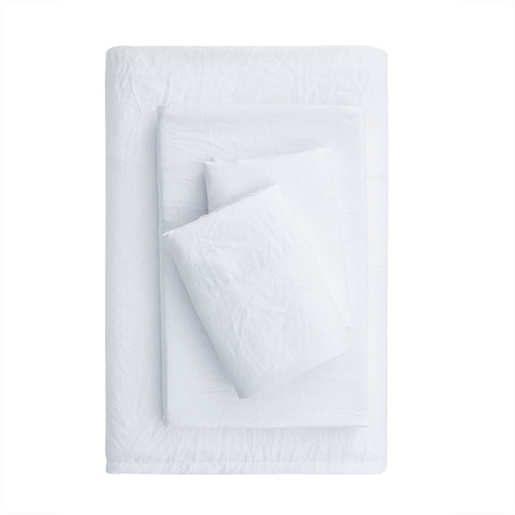 Mainstays Washed Ultra Soft Microfiber Bed Sheet Set, King, Arctic White, 4 Piece