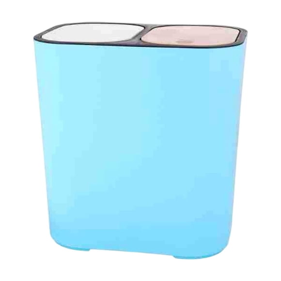 A-773 Blue Compartment Trash Can With Lid For Kitchen Waste Dry Wet Separation Garbage Bin Waste Container For Home Office Size 11.81X11.42X8.27 Inches