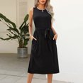 thumbnail image 5 of Robe d'Été pour Femme Sans Manches à Col Ras du Cou, Robe Basique Unie avec Taille à Nouer, Robe T-Shirt de Bureau avec Poches, 5 of 5