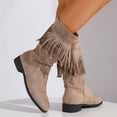 thumbnail image 3 of Bottes Mi-Mollet à Franges pour Femmes Boho en Suède à Talon Bas Épais Longues à Pampilles Bottes Hautes d'Hiver Automne, 3 of 7