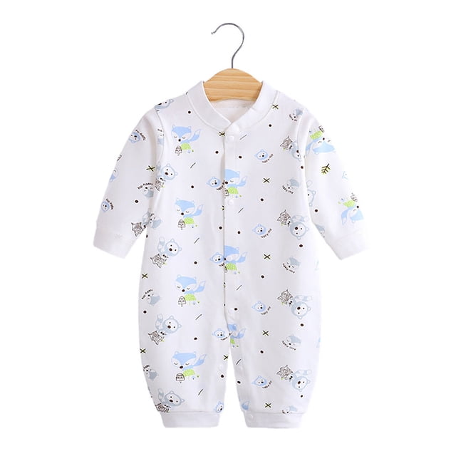 WERYOUNG Combinaison une-Pièce Filles Garçons Été Coton Imprimé Dessin Animé à Boutons Manches Longues Combinaison Barboteuse Bébé Tenue d'Intérieur Stylée Combinaison, Blanc, 3-6 Mois