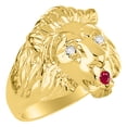 thumbnail image 3 of RYLOS Rings Yellow Gold Plated Silver Lion Head Ring Amazing Conversation Starter Diamond Eyes & Ruby Mouth Size 7, 3 of 7