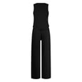 thumbnail image 4 of Woman Solid Color Sleeveless Sets, 2025 New Fashion Round-Neck Sleeveless Tank with Drawstring Long Pants Suits, Loungewear Tracksuits Linen Pants Sets Lady 2 Piece Outfits Black M, 4 of 5