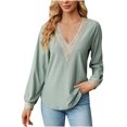 thumbnail image 3 of Pompotops T-shirt Mode Femme Col en V Dentelle Manches Longues Ample Liquidation, 3 of 7