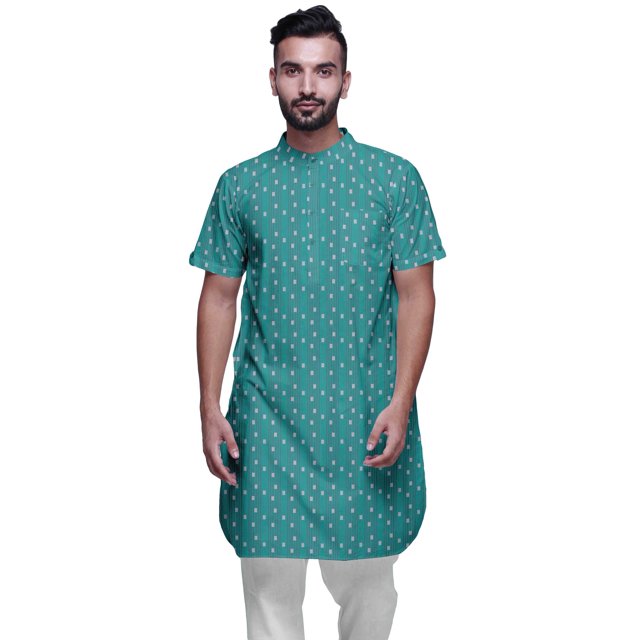Atasi Kurta Imprimée pour Hommes Col Mandarin Coton Cambric Chemise Kurta Décontractée