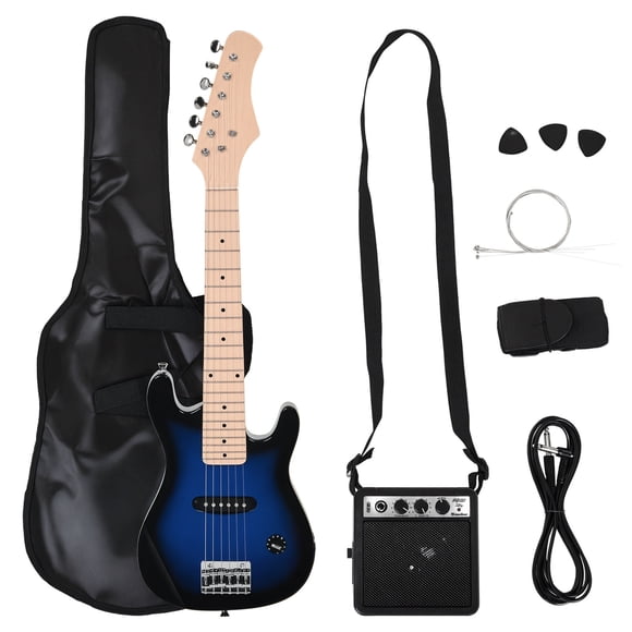 HOMCOM Guitare Électrique de 30 Pouces, Format 3/4, Trousse de Départ pour Débutant avec Amplificateur 5 W, Sangle, Cordes, Pics, Étui de Transport, Bleu