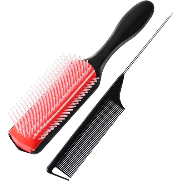 GHSDFBB Brosse à Cheveux Bouclés, Brosse à Cheveux pour Cheveux Bouclés Naturels Noire 9 Rangées d3 Classique Coiffage Voyage Denmin Denman Démêlant Poils en Nylon Brosse Démêlante pour Définir les Boucles Brosse à Cheveux, Petite Douche Humide