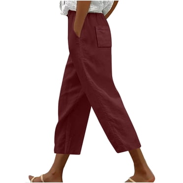 Cameland Plus Size Capris Pants for Women Fashion Elastic Waist Straight Pants Casual Pants with Drawstring