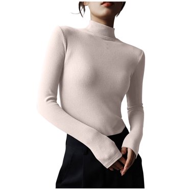 AherBiu Womens Long Sleeve Tops Ribbed Knitted Turtleneck Undershirts Slim Fitted Stretchy Comfy Basic Tee Tops