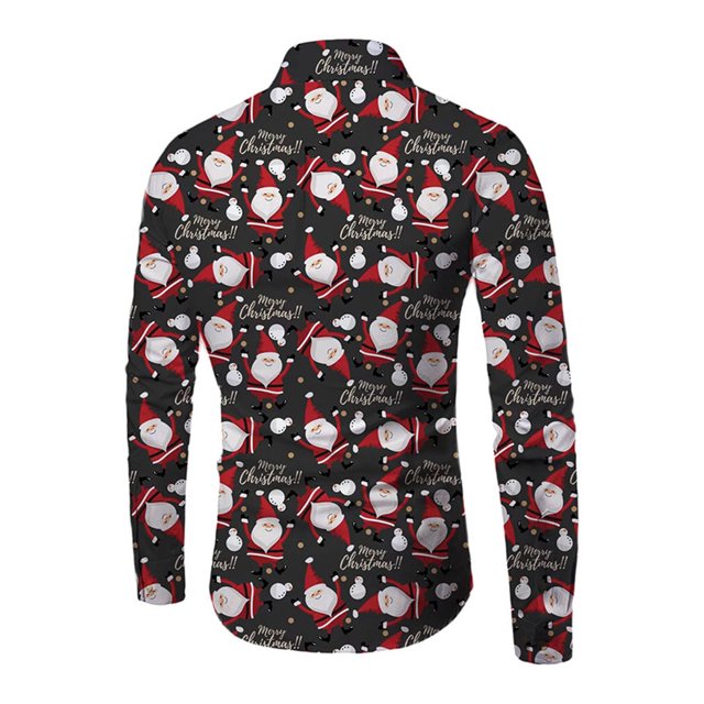 Innerwin Chemise Tunique Boutonnée pour Hommes Col à Revers Confortable Joyeux Noël 3TG