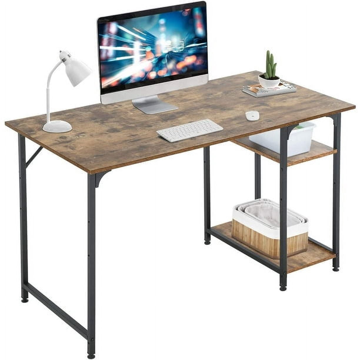 BestOffice 47-Inch Computer Desk, Bookshelf – Extra Large Modern Study & for Home Office, Black
