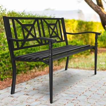 Costway Banc de Jardin pour Patio Cadre en Acier Parc Cour Mobilier d'Extérieur Chaise de Véranda Noir
