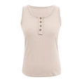 thumbnail image 4 of MIASHUI Women Sleeveless Tanks Top Casual Round Neck Splice Button Basic Tops,Beige,M, 4 of 5